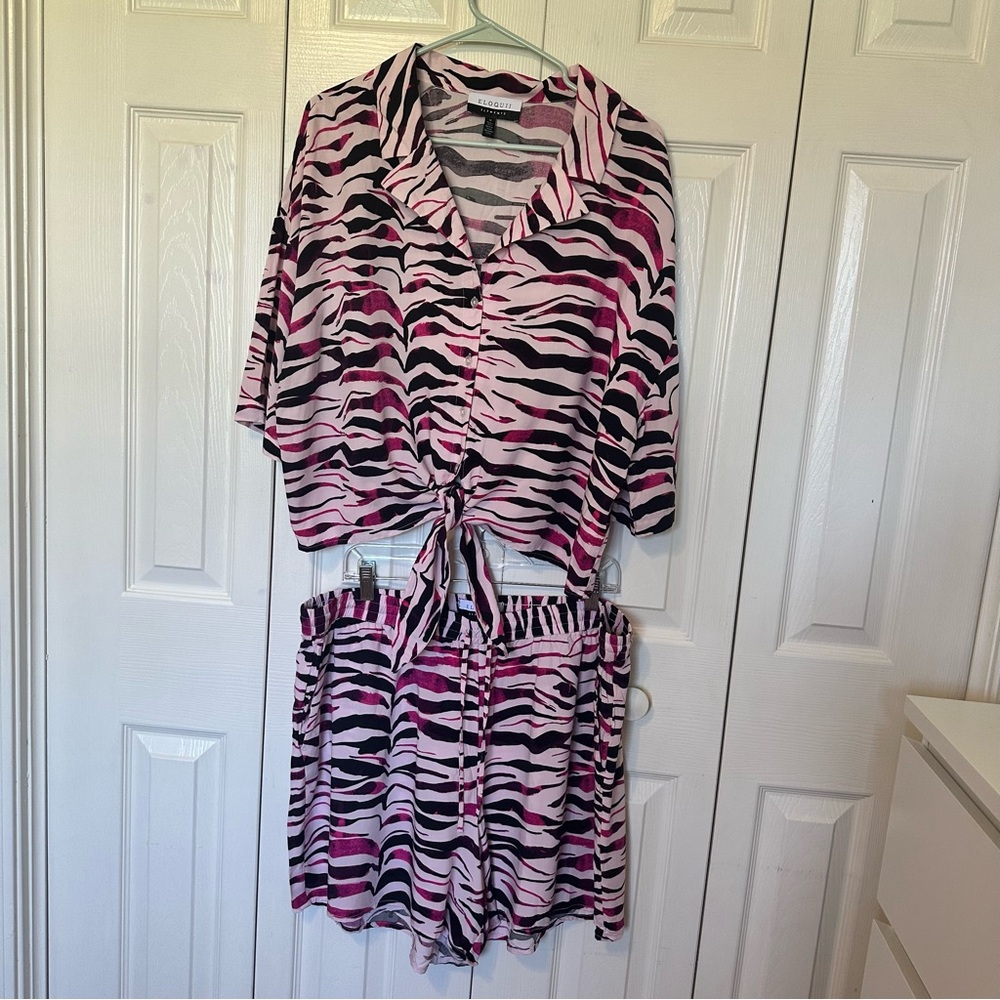 Eloquii Pink & Black Zebra Print 2-Piece Short set Size 18 (PlusSize)